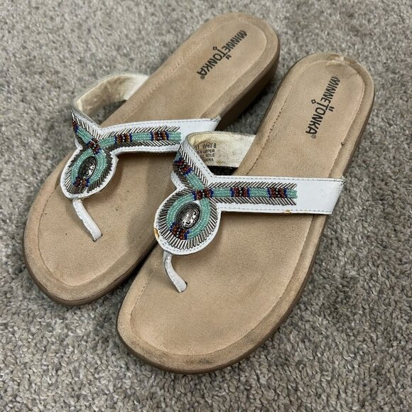 Minnetonka Silverthorne Sandals Women's 8 Beaded Aztech Southwestern - Picture 1 of 8